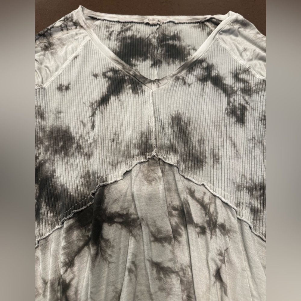 Pol Grey Tie Dye Long Sleeve Jersey Knit Babydoll Top Size S - Picture 8 of 15